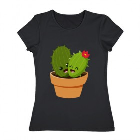 Женская футболка хлопок с принтом Веселые кактусы в Кировске, 100% хлопок | прямой крой, круглый вырез горловины, длина до линии бедер, слегка спущенное плечо | 