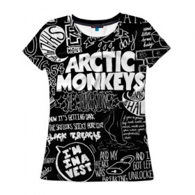 Женская футболка 3D с принтом Arctic Monkeys в Кировске, 100% полиэфир ( синтетическое хлопкоподобное полотно) | прямой крой, круглый вырез горловины, длина до линии бедер | arctic monkeys | алекс тёрнер | арктик манкиз | группы | джейми кук | инди | музыка | мэтт хелдерс | ник омэлли | постпанк | рок