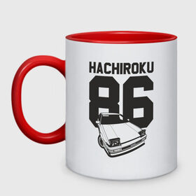 Кружка двухцветная с принтом Toyota AE86 Hachiroku в Кировске, керамика | объем — 330 мл, диаметр — 80 мм. Цветная ручка и кайма сверху, в некоторых цветах — вся внутренняя часть | Тематика изображения на принте: ae86 hachiroku | hachiroku | toyota | toyota ae86 | toyota ae86 hachiroku | хачироку