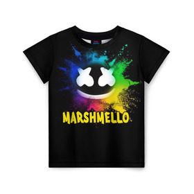 Детская футболка 3D с принтом Marshmello в Кировске, 100% гипоаллергенный полиэфир | прямой крой, круглый вырез горловины, длина до линии бедер, чуть спущенное плечо, ткань немного тянется | alone | beautiful now | disc | dj | jockey | marshmallow | американский | диджей | дискотека | маршмэллоу | продюсер