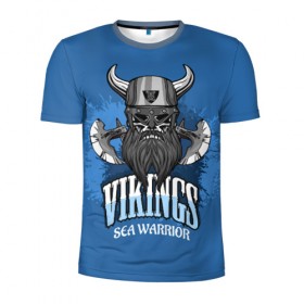 Мужская футболка 3D спортивная с принтом Viking sea warrior в Кировске, 100% полиэстер с улучшенными характеристиками | приталенный силуэт, круглая горловина, широкие плечи, сужается к линии бедра | 