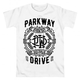 Мужская футболка хлопок с принтом Parkway Drive в Кировске, 100% хлопок | прямой крой, круглый вырез горловины, длина до линии бедер, слегка спущенное плечо. | Тематика изображения на принте: atlas | ire | parkway drive | pd | группы | метал | музыка | рок | хеви метал