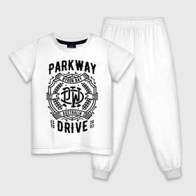 Детская пижама хлопок с принтом Parkway Drive в Кировске, 100% хлопок |  брюки и футболка прямого кроя, без карманов, на брюках мягкая резинка на поясе и по низу штанин
 | Тематика изображения на принте: atlas | ire | parkway drive | pd | группы | метал | музыка | рок | хеви метал