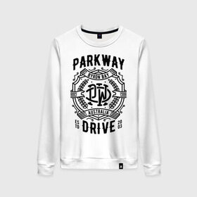 Женский свитшот хлопок с принтом Parkway Drive в Кировске, 100% хлопок | прямой крой, круглый вырез, на манжетах и по низу широкая трикотажная резинка  | Тематика изображения на принте: atlas | ire | parkway drive | pd | группы | метал | музыка | рок | хеви метал