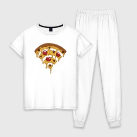 Женская пижама хлопок с принтом Пицца Wi-Fi в Кировске, 100% хлопок | брюки и футболка прямого кроя, без карманов, на брюках мягкая резинка на поясе и по низу штанин | pizza | wi fi | wifi | абстракция | вай фай | интернет | пицца