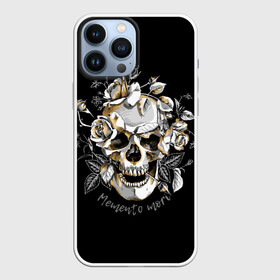 Чехол для iPhone 13 Pro Max с принтом Memento mori в Кировске,  |  | blac | death | drawing | flowers | graphics | head | ornament | patterns | remember | roses | skeleton | skull | symbol | голова | графика | надпись | орнамент | помни | рисунок | розы | символ | скелет | текст | узоры | фон | цветы | череп | чер