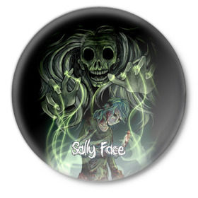 Значок с принтом Sally Face (18) в Кировске,  металл | круглая форма, металлическая застежка в виде булавки | face | fisher | larry johnson | mask | sally | sally face | sally fisher | демоны | духи | маска | призраки | салли | салли фейс | салли фишер | фейс