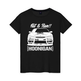Женская футболка хлопок с принтом Nissan Silvia S14 Hoonigan в Кировске, 100% хлопок | прямой крой, круглый вырез горловины, длина до линии бедер, слегка спущенное плечо | hoonigan | nissan | nissan silvia s14 | silvia s14