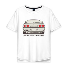 Мужская футболка хлопок Oversize с принтом Nissan Skyline R32 в Кировске, 100% хлопок | свободный крой, круглый ворот, “спинка” длиннее передней части | nissan | nissan skyline | nissan skyline r32 | r32 | skyline r32