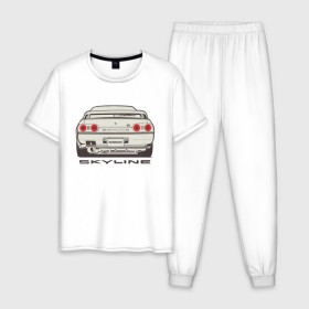 Мужская пижама хлопок с принтом Nissan Skyline R32 в Кировске, 100% хлопок | брюки и футболка прямого кроя, без карманов, на брюках мягкая резинка на поясе и по низу штанин
 | nissan | nissan skyline | nissan skyline r32 | r32 | skyline r32
