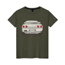 Женская футболка хлопок с принтом Nissan Skyline R32 в Кировске, 100% хлопок | прямой крой, круглый вырез горловины, длина до линии бедер, слегка спущенное плечо | nissan | nissan skyline | nissan skyline r32 | r32 | skyline r32