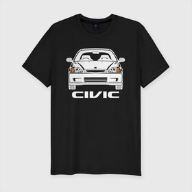 Мужская футболка хлопок Slim с принтом Honda Civic EK 6 поколение в Кировске, 92% хлопок, 8% лайкра | приталенный силуэт, круглый вырез ворота, длина до линии бедра, короткий рукав | civic ek | ek 6 поколение | honda | honda civic | honda civic ek 6 поколение