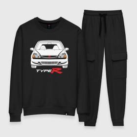 Женский костюм хлопок с принтом Honda Civic Type R EP в Кировске, 100% хлопок | на свитшоте круглая горловина, мягкая резинка по низу. Брюки заужены к низу, на них два вида карманов: два 