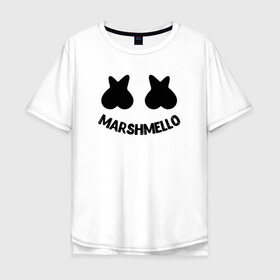 Мужская футболка хлопок Oversize с принтом Marshmello в Кировске, 100% хлопок | свободный крой, круглый ворот, “спинка” длиннее передней части | christopher comstock | dj | marshmello | music | диджей | клубная музыка | клубняк | крис комсток | логотип | маршмэллоу | музыка