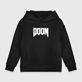 Детское худи Oversize хлопок с принтом DOOM | ДУМ ЛОГО в Кировске, френч-терри — 70% хлопок, 30% полиэстер. Мягкий теплый начес внутри —100% хлопок | боковые карманы, эластичные манжеты и нижняя кромка, капюшон на магнитной кнопке | Тематика изображения на принте: devil | doom | hell | mark of the doom slayer | slayer | ад | гарнил | дум | знаки | иероглифы | компьютерные игры 2019 | преисподняя | символ | солдат