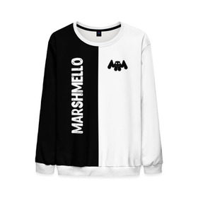 Мужской свитшот 3D с принтом Marshmello в Кировске, 100% полиэстер с мягким внутренним слоем | круглый вырез горловины, мягкая резинка на манжетах и поясе, свободная посадка по фигуре | black and white | christopher comstock | dj | marshmello | music | диджей | клубная музыка | клубняк | крис комсток | логотип | маршмэллоу | музыка | черно белый