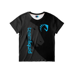 Детская футболка 3D с принтом TEAM LIQUID в Кировске, 100% гипоаллергенный полиэфир | прямой крой, круглый вырез горловины, длина до линии бедер, чуть спущенное плечо, ткань немного тянется | Тематика изображения на принте: 2019 | blue | cybersport | esport | liquid | logo | pro league | team | team liquid | киберспорт | логотип | тим ликвид | фирменные цвета