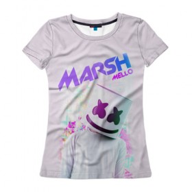Женская футболка 3D с принтом Marshmello в Кировске, 100% полиэфир ( синтетическое хлопкоподобное полотно) | прямой крой, круглый вырез горловины, длина до линии бедер | marshmello | диджей | клуб | клубная музыка | маршмеллоу | маршмэлло | маршмэллоу | музыка | электронная