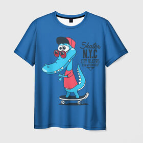 Мужская футболка 3D с принтом Skate NYC в Кировске, 100% полиэфир | прямой крой, круглый вырез горловины, длина до линии бедер | freestyle | n | skateboard | бейсболка | город | графика | движение | дикий | доска | животное | колёса | красный | крокодил | крутой | надпись | нью йорк | очки | рисунок | ролики | сила | синий | скейтборд | спорт