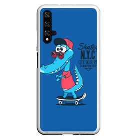 Чехол для Honor 20 с принтом Skate NYC в Кировске, Силикон | Область печати: задняя сторона чехла, без боковых панелей | freestyle | n | skateboard | бейсболка | город | графика | движение | дикий | доска | животное | колёса | красный | крокодил | крутой | надпись | нью йорк | очки | рисунок | ролики | сила | синий | скейтборд | спорт