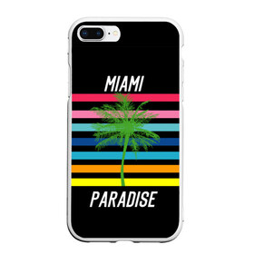 Чехол для iPhone 7Plus/8 Plus матовый с принтом Miami Paradise в Кировске, Силикон | Область печати: задняя сторона чехла, без боковых панелей | america | city | colorful | drawing | grap | miami | palm tree | paradise | recreation | resort | stripes | tree | usa | world | америка | город | графика | дерево | курорт | майами | мировой | надпись | отдых | пальма | полосы | разноцветные | рай | рису