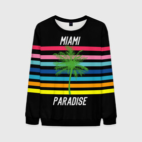Мужской свитшот 3D с принтом Miami Paradise в Кировске, 100% полиэстер с мягким внутренним слоем | круглый вырез горловины, мягкая резинка на манжетах и поясе, свободная посадка по фигуре | america | city | colorful | drawing | grap | miami | palm tree | paradise | recreation | resort | stripes | tree | usa | world | америка | город | графика | дерево | курорт | майами | мировой | надпись | отдых | пальма | полосы | разноцветные | рай | рису