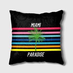 Подушка 3D с принтом Miami Paradise в Кировске, наволочка – 100% полиэстер, наполнитель – холлофайбер (легкий наполнитель, не вызывает аллергию). | состоит из подушки и наволочки. Наволочка на молнии, легко снимается для стирки | america | city | colorful | drawing | grap | miami | palm tree | paradise | recreation | resort | stripes | tree | usa | world | америка | город | графика | дерево | курорт | майами | мировой | надпись | отдых | пальма | полосы | разноцветные | рай | рису