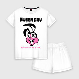 Женская пижама с шортиками хлопок с принтом Green Day в Кировске, 100% хлопок | футболка прямого кроя, шорты свободные с широкой мягкой резинкой | green day | greenday | punk | rock | грин дэй | группы | музыка | панк | рок
