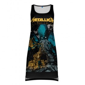 Платье-майка 3D с принтом Metallica в Кировске, 100% полиэстер | полуприлегающий силуэт, широкие бретели, круглый вырез горловины, удлиненный подол сзади. | heavy metal | metal | metallica | группы | метал | металлика | музыка | рок | трэш метал | хєви метал