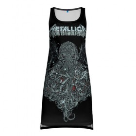 Платье-майка 3D с принтом Metallica в Кировске, 100% полиэстер | полуприлегающий силуэт, широкие бретели, круглый вырез горловины, удлиненный подол сзади. | heavy metal | metal | metallica | группы | метал | металлика | музыка | рок | трэш метал | хєви метал