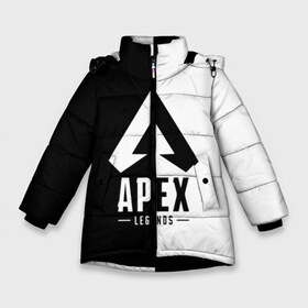 Зимняя куртка для девочек 3D с принтом APEX LEGENDS в Кировске, ткань верха — 100% полиэстер; подклад — 100% полиэстер, утеплитель — 100% полиэстер. | длина ниже бедра, удлиненная спинка, воротник стойка и отстегивающийся капюшон. Есть боковые карманы с листочкой на кнопках, утяжки по низу изделия и внутренний карман на молнии. 

Предусмотрены светоотражающий принт на спинке, радужный светоотражающий элемент на пуллере молнии и на резинке для утяжки. | apex | legend | legends | titanfall | апекс | арех | бангалор | бладхаунд | верхушки | гибралтар | каустик | лайфлайн | легенда | легенды | ледженд | леджендс | мираж | орех | рэйф | титанфол