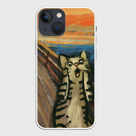 Чехол для iPhone 13 mini с принтом Крик котика в Кировске,  |  | Тематика изображения на принте: cat | картина | кот | котик | котики | коты | котэ | кошак | крик | мем | приколы