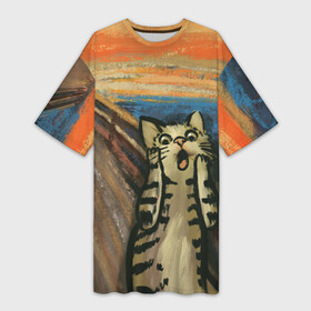 Платье-футболка 3D с принтом Крик котика в Кировске,  |  | cat | картина | кот | котик | котики | коты | котэ | кошак | крик | мем | приколы
