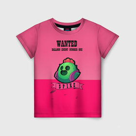 Детская футболка 3D с принтом WANTED Spike в Кировске, 100% гипоаллергенный полиэфир | прямой крой, круглый вырез горловины, длина до линии бедер, чуть спущенное плечо, ткань немного тянется | Тематика изображения на принте: brawl | brawl stars | smash bros
