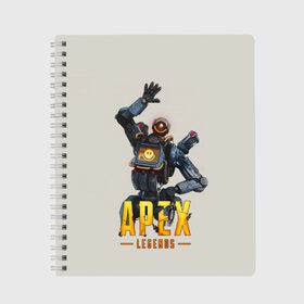 Тетрадь с принтом APEX LEGENDS в Кировске, 100% бумага | 48 листов, плотность листов — 60 г/м2, плотность картонной обложки — 250 г/м2. Листы скреплены сбоку удобной пружинной спиралью. Уголки страниц и обложки скругленные. Цвет линий — светло-серый
 | apex | apex legends | апекс | апекс легенд | апекс легендс | бой | игра | компьютерная игра | королевская битва | лучшее | онлайн игра | популярное | хит | шутер