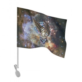Флаг для автомобиля с принтом сова космическая в Кировске, 100% полиэстер | Размер: 30*21 см | owl | галактика | звезды | космос | млечный путь | ночь | птица | сова | филин