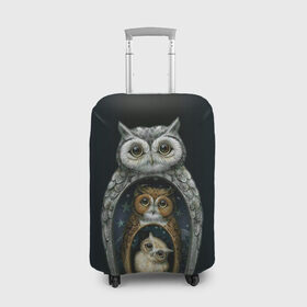 Чехол для чемодана 3D с принтом сова-матрешка в Кировске, 86% полиэфир, 14% спандекс | двустороннее нанесение принта, прорези для ручек и колес | owl | матрешка | ночь | птица | сова | филин