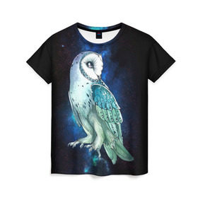Женская футболка 3D с принтом космическая сова в Кировске, 100% полиэфир ( синтетическое хлопкоподобное полотно) | прямой крой, круглый вырез горловины, длина до линии бедер | owl | галактика | звезды | космос | млечный путь | ночь | птица | сова | филин