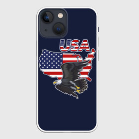 Чехол для iPhone 13 mini с принтом USA в Кировске,  |  | america | bald | bir | eagle | flag | stars and stripes | usa | америка | белоголовый | графика | жизни | звездно полосатый | иллюстрация | искусство | карта | контур | летит | мода | орёл | птица | рисунок | силуэт | символ