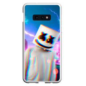 Чехол для Samsung S10E с принтом Marshmello Glitch в Кировске, Силикон | Область печати: задняя сторона чехла, без боковых панелей | Тематика изображения на принте: christopher | comstock | dj | dotcom | fortnite | friends | glitch | marshmallow | marshmello | usa | глитч | диджей | друзья | зефир | комсток | крис | мармелад | маршмэллоу | молнии | музыка | продюсер | сша | фортнайт | хаус | электро