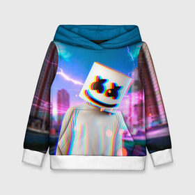 Детская толстовка 3D с принтом Marshmello Glitch в Кировске, 100% полиэстер | двухслойный капюшон со шнурком для регулировки, мягкие манжеты на рукавах и по низу толстовки, спереди карман-кенгуру с мягким внутренним слоем | christopher | comstock | dj | dotcom | fortnite | friends | glitch | marshmallow | marshmello | usa | глитч | диджей | друзья | зефир | комсток | крис | мармелад | маршмэллоу | молнии | музыка | продюсер | сша | фортнайт | хаус | электро