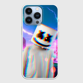 Чехол для iPhone 13 Pro с принтом Marshmello Glitch в Кировске,  |  | Тематика изображения на принте: christopher | comstock | dj | dotcom | fortnite | friends | glitch | marshmallow | marshmello | usa | глитч | диджей | друзья | зефир | комсток | крис | мармелад | маршмэллоу | молнии | музыка | продюсер | сша | фортнайт | хаус | электро