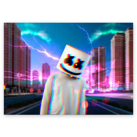 Поздравительная открытка с принтом Marshmello Glitch в Кировске, 100% бумага | плотность бумаги 280 г/м2, матовая, на обратной стороне линовка и место для марки
 | Тематика изображения на принте: christopher | comstock | dj | dotcom | fortnite | friends | glitch | marshmallow | marshmello | usa | глитч | диджей | друзья | зефир | комсток | крис | мармелад | маршмэллоу | молнии | музыка | продюсер | сша | фортнайт | хаус | электро