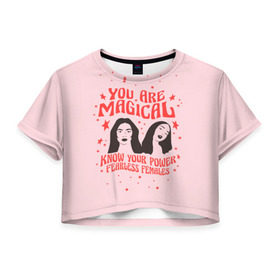 Женская футболка 3D укороченная с принтом Fearless females в Кировске, 100% полиэстер | круглая горловина, длина футболки до линии талии, рукава с отворотами | 8 марта | feminism | girl power | like a girl | venus | весна | женщины | международный женский день | подарок | феминизм
