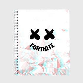 Тетрадь с принтом FORTNITE x MARSHMELLO в Кировске, 100% бумага | 48 листов, плотность листов — 60 г/м2, плотность картонной обложки — 250 г/м2. Листы скреплены сбоку удобной пружинной спиралью. Уголки страниц и обложки скругленные. Цвет линий — светло-серый
 | 2019 | dj | fortnite | game | glitch | marshmello | usa | америка | глитч | игра | клубная музыка | маршмелло | музыка | музыкант | ф | фортнайт