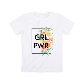 Детская футболка хлопок с принтом GRL PWR в Кировске, 100% хлопок | круглый вырез горловины, полуприлегающий силуэт, длина до линии бедер | 8 марта | feminism | girl power | like a girl | venus | весна | женщины | международный женский день | подарок | феминизм