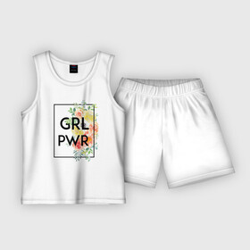 Детская пижама с шортами хлопок с принтом GRL PWR в Кировске,  |  | 8 марта | feminism | girl power | like a girl | venus | весна | женщины | международный женский день | подарок | феминизм