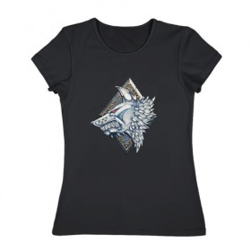 Женская футболка хлопок с принтом Space Wolves в Кировске, 100% хлопок | прямой крой, круглый вырез горловины, длина до линии бедер, слегка спущенное плечо | warhammer | вархамер | вархеммер | волк | герб | космоволк