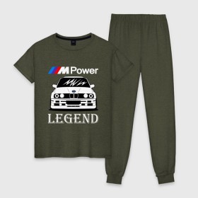 Женская пижама хлопок с принтом BMW Power LEGEND в Кировске, 100% хлопок | брюки и футболка прямого кроя, без карманов, на брюках мягкая резинка на поясе и по низу штанин | bmw | legend | motorsport | power | авто | автомобиль | бмв | бумер | бэха | крутая | легенда | машина | немецкое | тачка