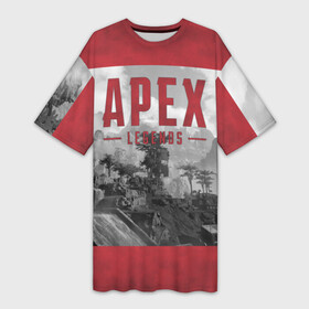 Платье-футболка 3D с принтом APEX LEGENDS (2 стороны) в Кировске,  |  | apex | legend | legends | titanfall | апекс | арех | бангалор | бладхаунд | верхушки | гибралтар | каустик | лайфлайн | легенда | легенды | ледженд | леджендс | мираж | орех | рэйф | титанфол